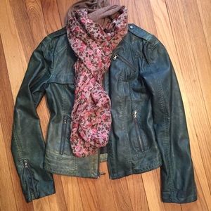 Guess Green Faux Leather Motorcycle Jacket S